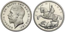 World Coins - George V 1935 proof Crown, Silver Jubilee with raised letters on edge, NGC PROOF DETAILS