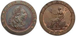 World Coins - George III 1797 Cartwheel Penny MS62 BN, 10 leaf wreath