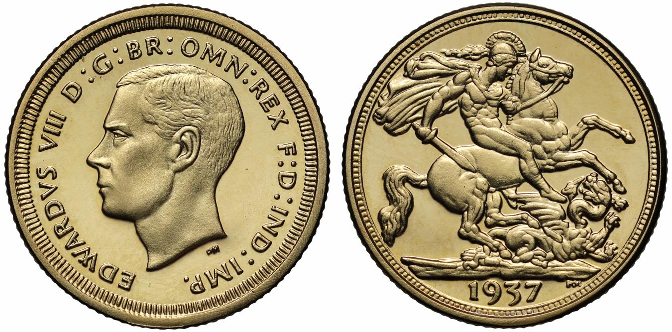 Edward VIII 1937 Sovereign 9 carat gold plated modern restrike