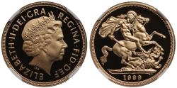 Ancient Coins - Elizabeth II 1999 proof Sovereign PF69 UCAM