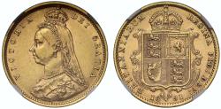 World Coins - Victoria 1891 Half-Sovereign, low shield, DISH L513, NGC AU58