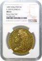 World Coins - James II 1687 Five-Guineas, second laureate bust, NGC MS61, edge TERTIO