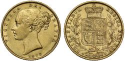 World Coins - Victoria 1862 Sovereign, shield reverse with F over inverted A in DEF