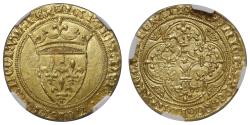 World Coins - France, Charles VI gold Ecu d'Or a la Couronne, Montpellier Mint, MS62
