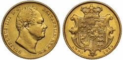 World Coins - William IV 1832 Sovereign first bust, very rare type, AU50