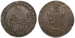 World Coins - James I 1624 'Welsh Plumes' Crown of Five Shillings, silver mined in Wales