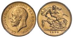World Coins - George V 1930-P Sovereign Perth Mint MS62