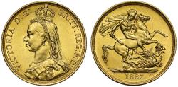 World Coins - Victoria 1887 Two-Pounds, Golden Jubilee issue, mintage 91,345