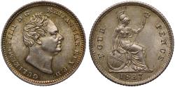 World Coins - William IV 1837 Groat, Britannia reverse, final year
