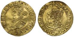 World Coins - Charles I gold Unite, initial mark African head, overstruck letters rev.