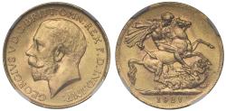 World Coins - George V 1927-SA Sovereign Pretoria Mint MS63+