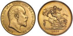 World Coins - Edward VII 1902 Five-Pounds, NGC MS62+, currency issue