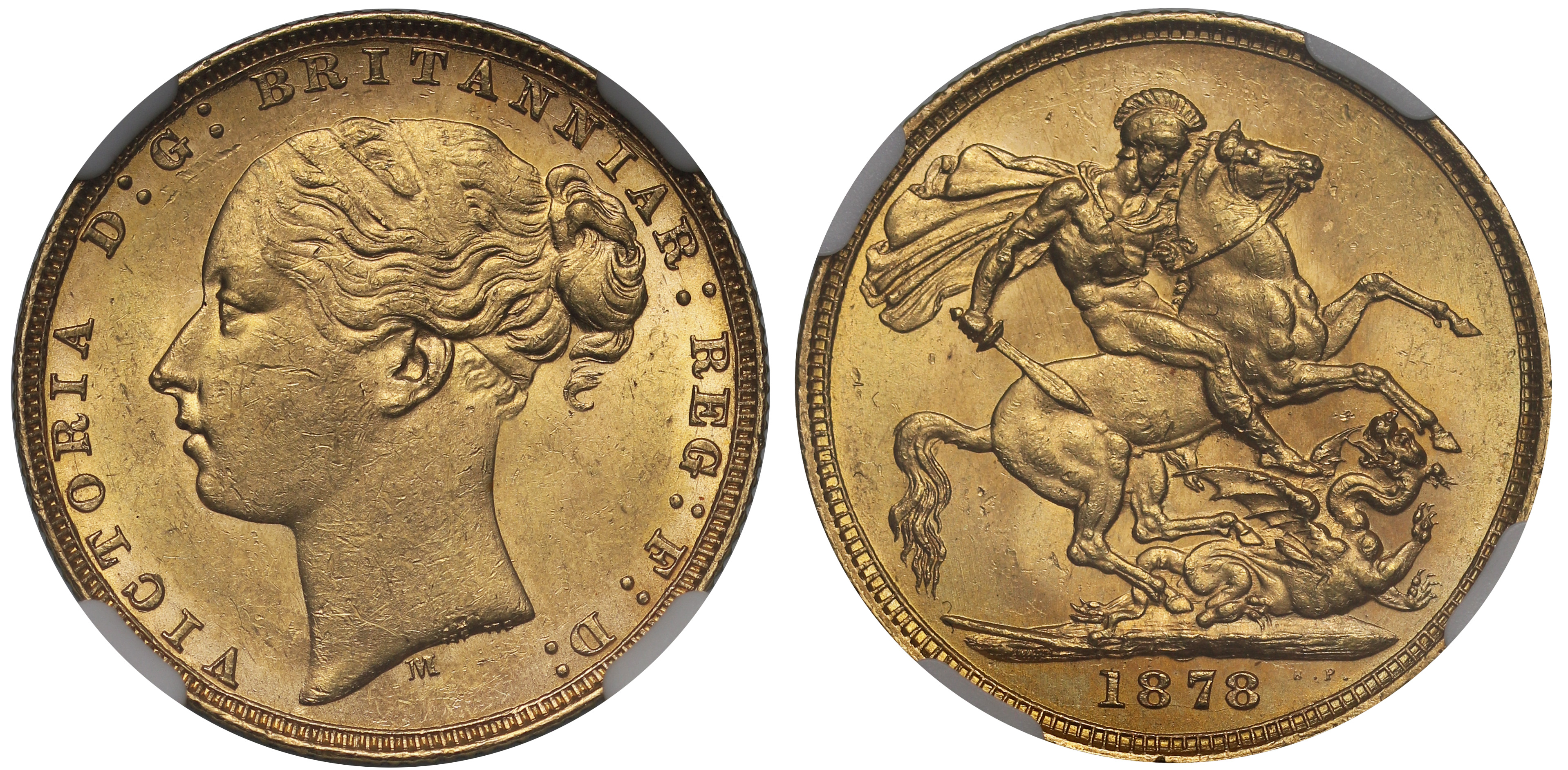 Victoria 1878-M Sovereign Melbourne Mint, St George, MS62 European Coins