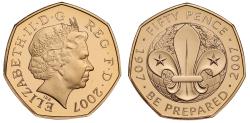 World Coins - Elizabeth II 2007 PF69 UCAM gold 50p Scouting