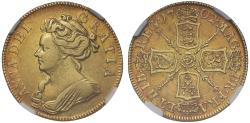 World Coins - Anne 1702 Guinea, Accession year pre-Union with Scotland, AU50