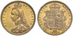 World Coins - Victoria 1887-M Half-Sovereign MS61, Melbourne Mint, hooked J close JEB