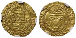 World Coins - Henry VIII gold Halfcrown Southwark Mint AU53, spelling error RVIELANS