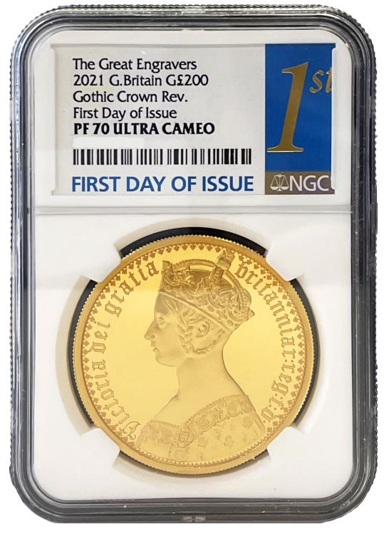 QEII 2021 PF70 FDI gold 2oz Gothic Crown Portrait | European Coins