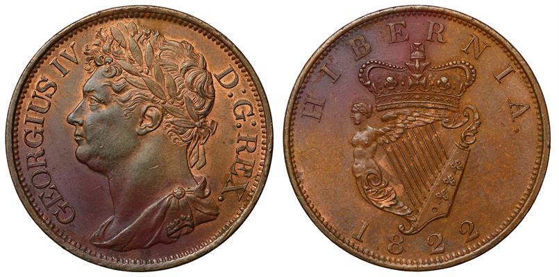 Ireland, George IV 1822 copper Penny | European Coins