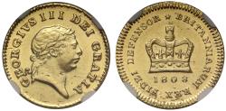 World Coins - George III 1808 Third-Guinea, third type, NGC AU58