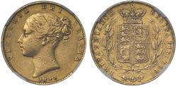 World Coins - Victoria 1843 Sovereign Narrow shield, extremely rare, XF Details