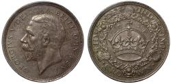 World Coins - George V 1934 'Wreath' Crown, PCGS MS64, rarest date, 932 struck