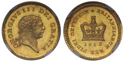 World Coins - George III 1813 proof Third-Guinea, final year, final type, PF65 CAMEO