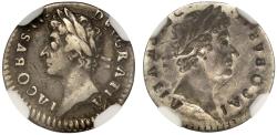 World Coins - James II silver Penny obverse brockage error, NGC VF35