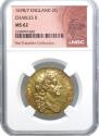 World Coins - Charles II 1678 Two-Guineas 8 over 7, rare overdate NGC MS62