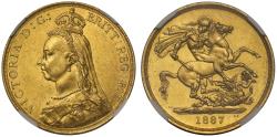 World Coins - Victoria 1887 Two-Pounds, MS60, rarest currency issue with proof obverse die