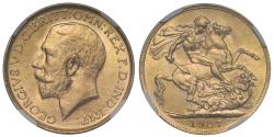 World Coins - George V 1927-SA Sovereign Pretoria Mint MS65