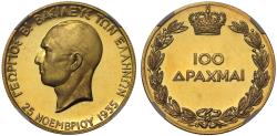 Ancient Coins - Greece, George II 1935 gold proof 100 Drachmai, PF64+ UCAM