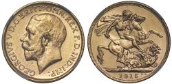 World Coins - George V 1915-M Sovereign Melbourne Mint MS63
