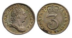World Coins - George III 1765 Threepence, 5 struck over 3, rarest date
