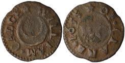 World Coins - 17th Century Suffolk Clare William Cadge Farthing 1655, crescent moon