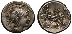 Ancient Coins - T. Manlius Mancinus, Appius Claudius Pulcher and Q. Urbinus, Silver Denarius.