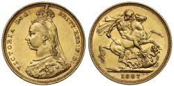 World Coins - Victoria 1887-S Sovereign, Sydney Mint, DISH S2, hooked J