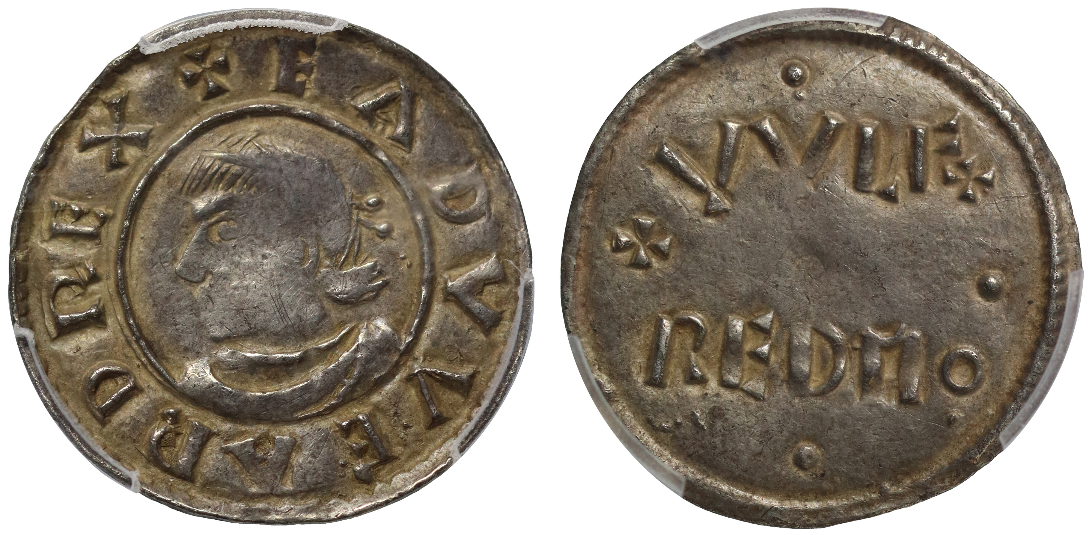 Edward the Elder Penny XF45, Portrait type, moneyer Wulfred