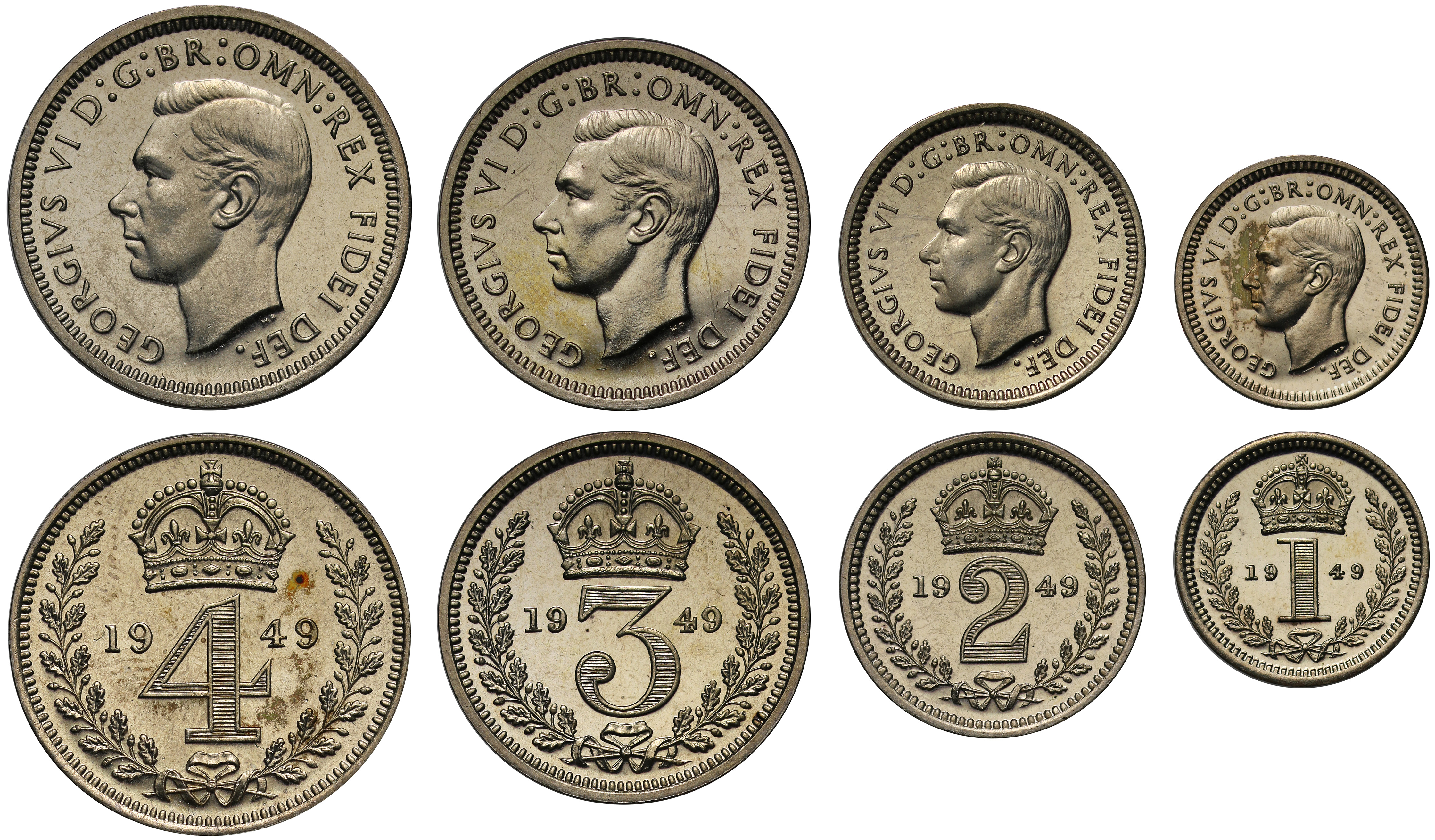 George VI 1949 Maundy Set, first year Emperor of India title no
