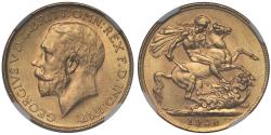 World Coins - George V 1928-SA Sovereign Pretoria Mint MS64