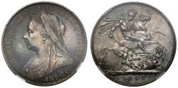 World Coins - Victoria 1893 LVI Proof Crown, older veiled head, PF63