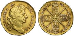 World Coins - Charles II 1675 Guinea, CRAOLVS spelling error of King's name, best survivor