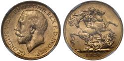 World Coins - George V 1920-P Sovereign Perth Mint MS63