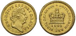 World Coins - George III 1801 Third-Guinea, very rare date, first head, second type