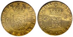 World Coins - Scotland, Mary 1553 gold Lion of Forty-Four shillings AU55