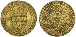 World Coins - France, Charles VI Ecu d'Or à la Couronne, pellet under 16th letter on reverse