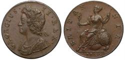World Coins - George II 1729 copper Halfpenny, young head