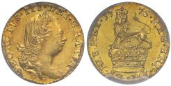 World Coins - George III 1775 pattern Third Guinea, rarest initial date, PCGS SP58