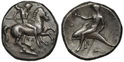 Ancient Coins - Calabria, Tarentum, Silver Nomos.