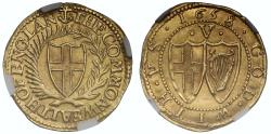 World Coins - Commonwealth 1658 gold Crown mintmark anchor, finest graded MS63